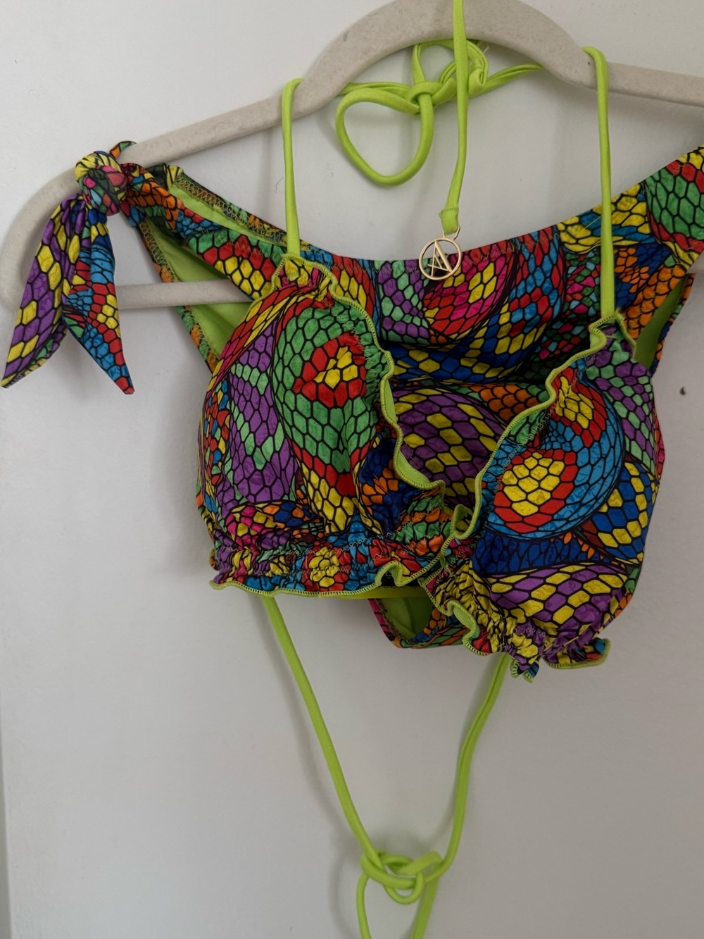Vibrant Multicolor Women’s Bikini with Lime Trim